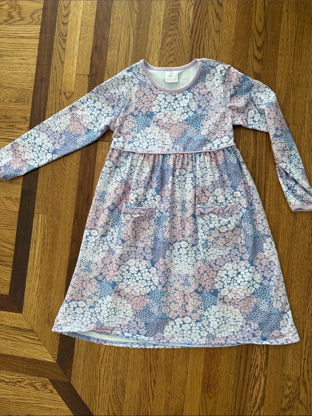 Stitchy Fish Girls Floral Long Sleeve Dress in Pink & Blue